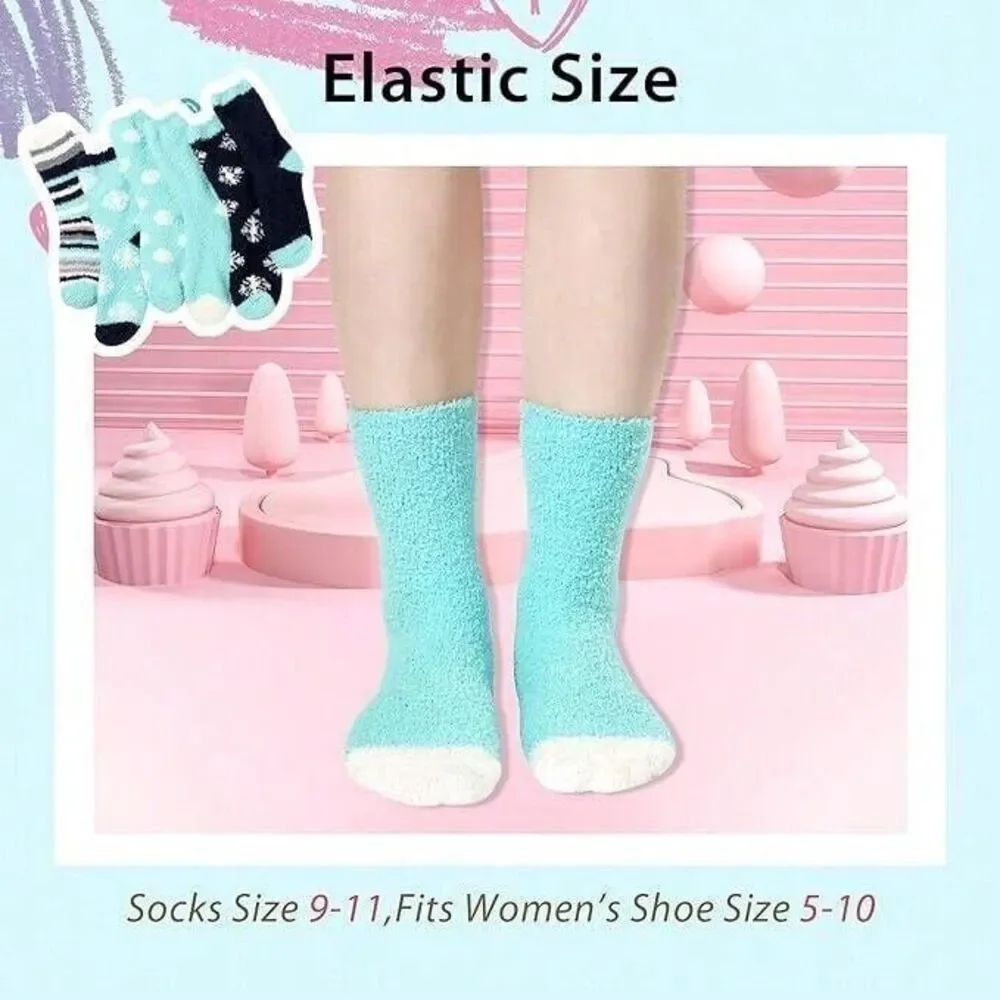 6 Pairs Womens Fuzzy Slipper Socks Winter Warm Soft Cozy MultiColor 9-11